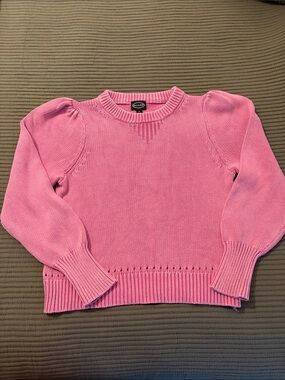 Scoop Pink Puff-Sleeve Crewneck Sweater